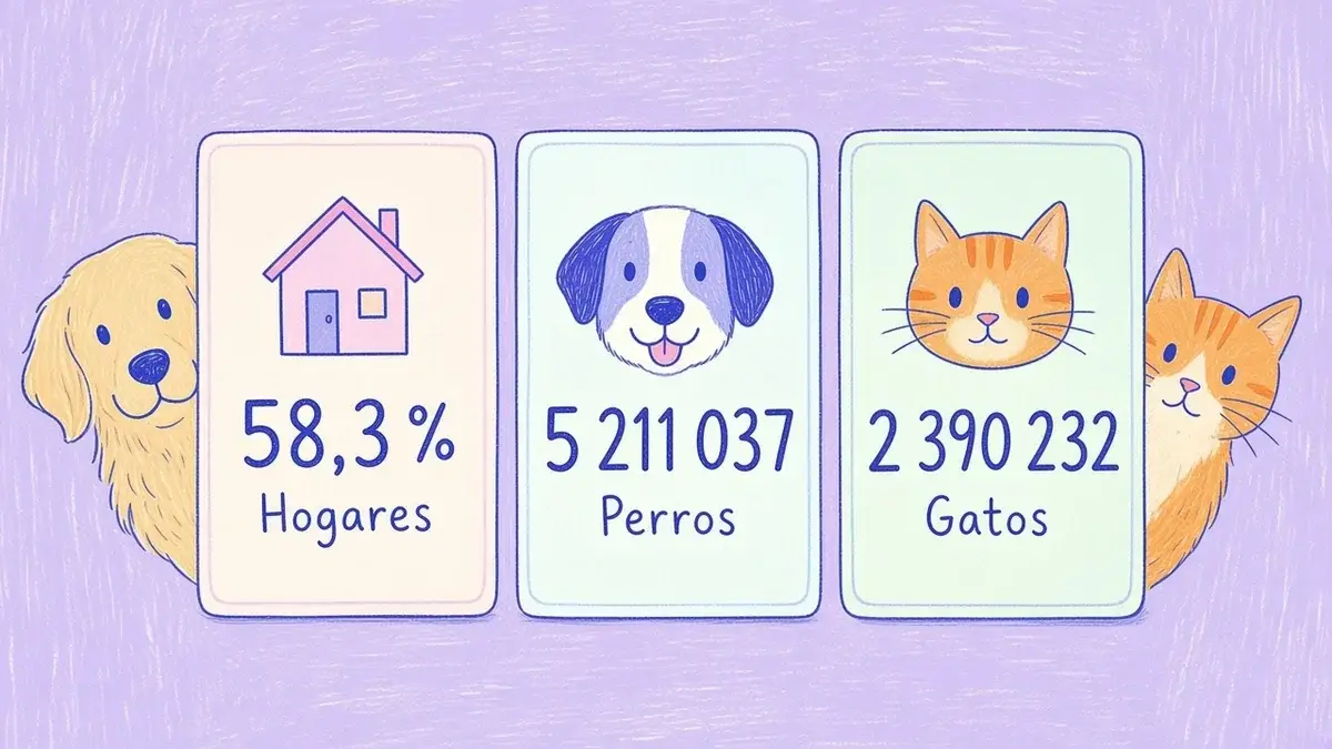 Datos de mascotas en hogares ecuatorianos, Censo 2022 Infografía ilustrada con tres cifras del Censo 2022 sobre hogares con mascotas en Ecuador: hogares, perros y gatos