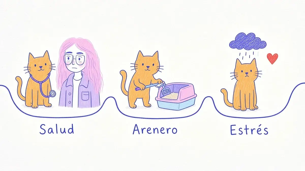 Infografía ilustrada con tres posibles causas: salud, arenero y estrés